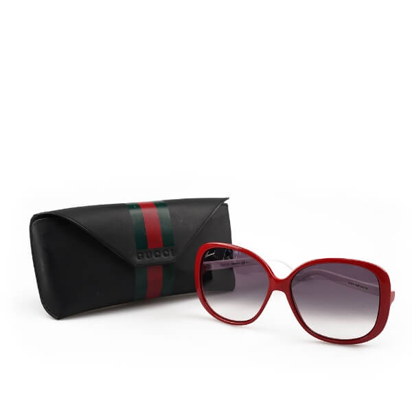 Gucci - Red Frame Navy Web Arms Sunglasses 